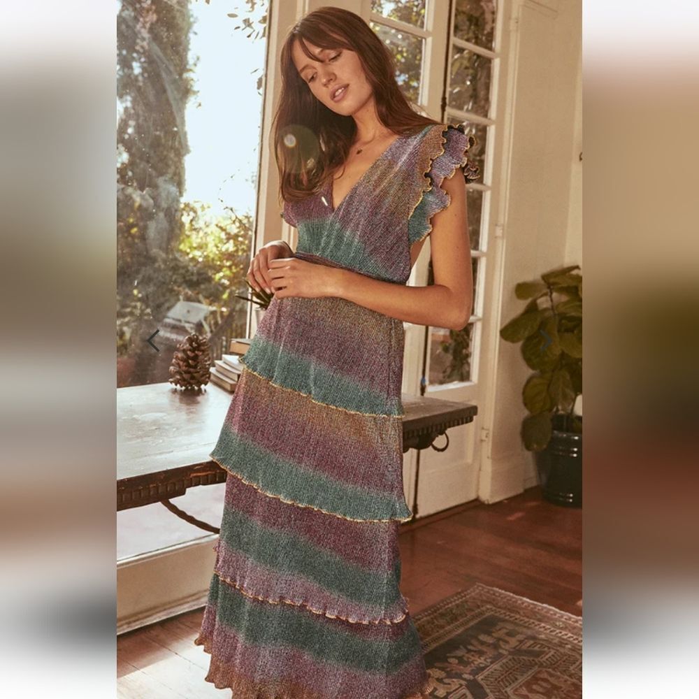 SAYLOR Marika Metaliic Tiered Maxi Dress